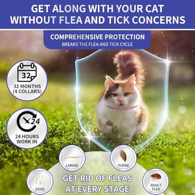 4 Pack Flea Collar for Cats, 32 Months Flea and Tick Prevention for Cats, Waterproof Cat Flea Collar, Natural Cat Flea and Tick Treatment, Adjustable Flea and Tick Collar for Cats Kittens(Blue&Pink) - Image 3