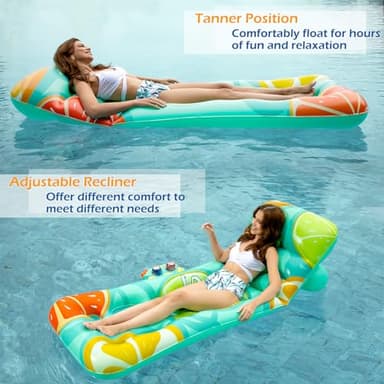Jasonwell Inflatable Pool Float Adult - Pool Floaties Lounger Floats Floating Chair Raft with Adjustable Backrest Cup Holders Water Floaty Lake Lounge Tanning Floats Beach Party Toys for Adults Fruit - Image 4