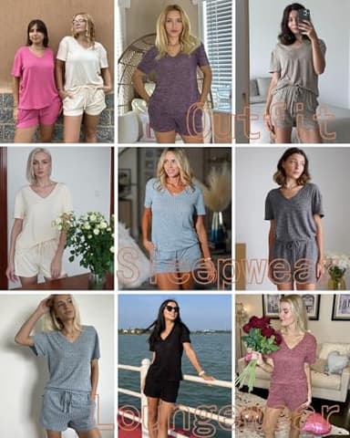 Ekouaer Womens 2 Piece Lounge Sets Summer Two Piece Outfits Ribbed Knit V Neck Short Sleeve Tee and Pockets Shorts Sets - Image 4