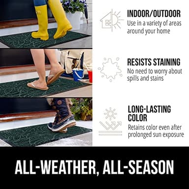 GORILLA GRIP 100% Waterproof All-Season WeatherMax Doormat, 47x35, Durable Natural Rubber, Stain and Fade Resistant, Low Profile, Indoor Outdoor Door Mats, Easy Clean Patio Entrance Mat, Green Palm - Image 3