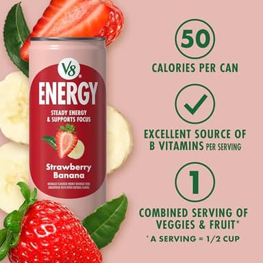 V8 +Energy Strawberry Banana Juice Energy Drink, 8 fl oz Can (24 Pack) - Image 6