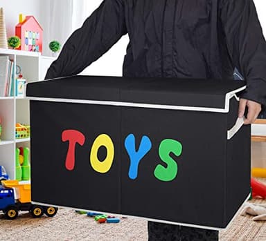 YOLOXO Toy Box Chest, Collapsible Sturdy Storage Bins with Lids, Extra Large Kids Toy Storage Organizer Boxes Bins Baskets for Kids, Boys, Girls, Nursery Room, Playroom, Closet (BLACK) - Image 3