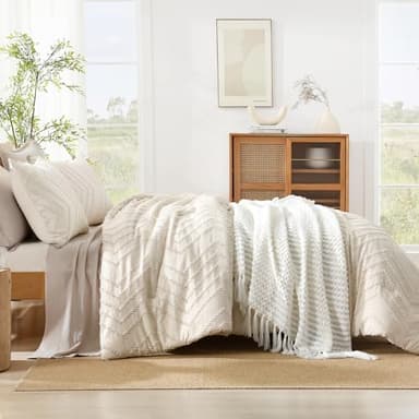 Litanika Oversized King Comforter Set 120x98 Beige, 3 Pieces Chevron Tufted Quilt Bedding Comforter Sets, Fluffy Bed Set - Image 5