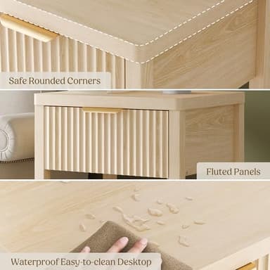 Lulive Night Stand Set 2, Fluted Nightstand with Charging Station, Wood Modern Bedside End Table with Storage Drawer for Bedroom, Save Space (Set of 2, Natural Oak) - Image 8