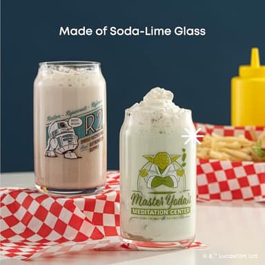 JoyJolt Star Wars Retro Vintage Collection 16.9oz Glass Tumblers - Featuring Darth Vader, R2D2, Yoda, Chewbacca, Red Leader, Jawa - Original Trilogy Drinkware, Set of 6 with Glass Straws - Image 5