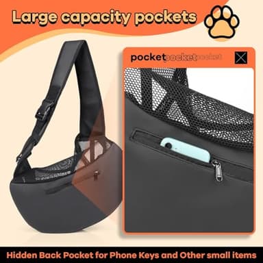 YUDODO Pet Sling Carrier for Small Dogs & Cats – Hands-Free Puppy Carrier with Safety Hook, Large Zipper Pocket, Soft Breathable Mesh, Adjustable Strap & Reflective Strip (Pink 3.0 M) - Image 6