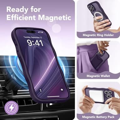CAPRARO Cute for iPhone 15 Pro Max Case, Compatible with MagSafe, [Curly Wave Edge] [Full Camera Protection] [14 FT Drop Shockproof Protection] Magnetic Phone Case for 15 Pro Max 6.7 Inch, Deep Purple - Image 4