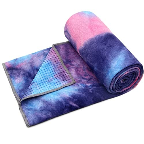 Eunzel Yoga Towel,Hot Yoga Mat Towel with Grip Dots Sweat Absorbent Non-Slip for Hot Yoga, Pilates and Workout 24" x72", Purple & Blue - Image 1