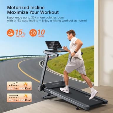 Foldable Treadmill with 15% Auto Incline & 10MPH - Commercial 3.5HP Brushless Quiet, 18"x48" Wide Running Deck, Walking Pad Treadmill for Home Gym Office, 350lbs Capacity, APP - No Installation - Image 4