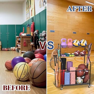 Mythinglogic Sports Equipment Garage Organizer,Garage Ball Storage for Sports Gear and Toys, Rolling Ball Cart with Wheels for Indoor/Outdoor Use - Image 6