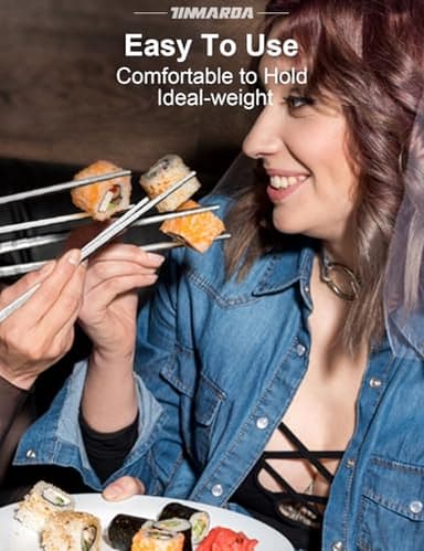 TINMARDA Metal Chopsticks Reusable 5 Pairs Stainless Steel Chopsticks Dishwasher Safe Square Lightweight Non-Slip Chop Sticks Present Set (Silver) - Image 6