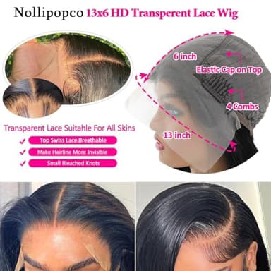 NOLLIPOPCO 28 Inch 13x6 Lace Front Wigs Human Hair HD Straight Lace Front Wigs Human Hair Pre Plucked 180% Density 12A Lace Front Wigs Glueless Wigs for Black Women - Image 3