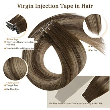 Full Shine Virgin Injection Tape in Hair Extensions Real Human Hair Color 4/27/4 Balayage Tape in Extensions 16 Inch Machine Remy Seamless Human 5Pcs 10Gram Invisible Injected - Image 4