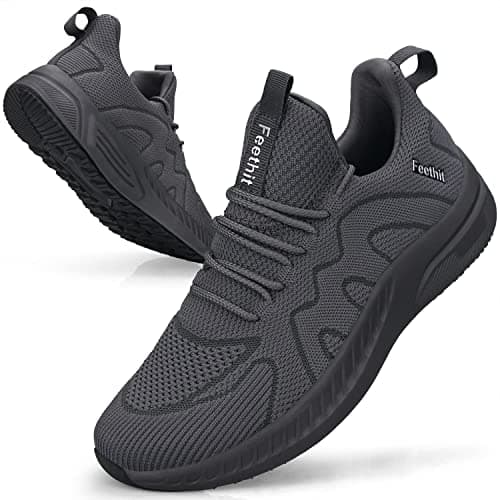 Feethit Mens Non Slip Running Shoes Lightweight Breathable Slip on Walking Tennis Shoes Casual Comfortable Sneakers Dark Gray 11 - Image 1