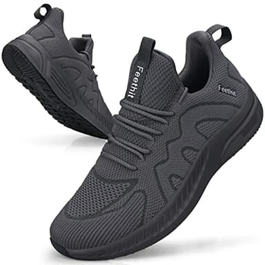 Feethit Mens Non Slip Running Shoes Lightweight Breathable Slip on Walking Tennis Shoes Casual Comfortable Sneakers Dark Gray 11 - Image 1