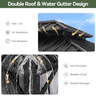 Aoxun 12FT X 16FT Hardtop Gazebo, Outdoor Pergolas with Mosquito Netting and Curtains, Galvanized Steel Double Roof Permanent Aluminum Gazebo, for Gardens, Decks, Patios, Parties - Image 3