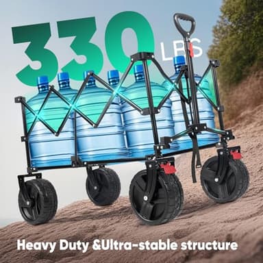 Collapsible Wagon Cart with Big All-Terrain Beach Wheels, Foldable Heavy Duty Wagons with Cup Holders, Utility Carts for Camping, Garden, Outdoor, Grocery, Sports. Black - Image 3