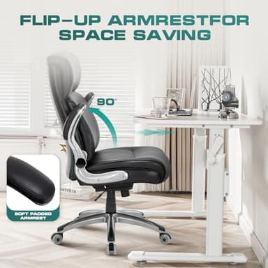 COLAMY Executive Padded Leather Office Chair-Ergonomic Lumbar Support, Desk Chair for Home and Office with Flip-up Arms, High Back, Adjustable Desk Computer Chair for Work, Meeting, Black, 400lbs - Image 5