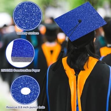 Gersoniel 12 Sheets Glitter Construction Paper for Grad Caps 10" x 10" 250 GSM Cardstock Graduation Hat Decorations for DIY Grad Caps Toppers Craft(Royal Blue) - Image 3