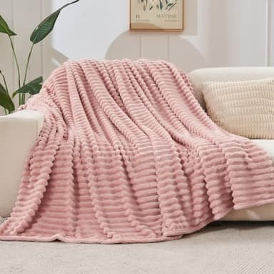 NEWCOSPLAY Super Soft Throw Blanket Pink Premium Silky Flannel Fleece 3D Ribbed Jacquard Lightweight Bed Blanket All Season Use (Pink Ribbed, Throw(50"x60")) - Image 7