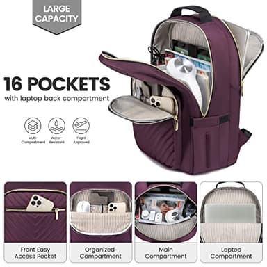 LOVEVOOK Laptop Backpack for Women 15.6 inch,Cute Womens Travel Backpack Purse,Professional Laptop Computer Bag,Waterproof Work Business College Teacher Bag Carry on Backpack with USB Port,Deep Purple - Image 2