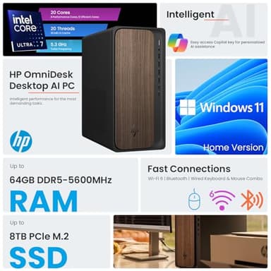 HP 2025 OmniDesk M03 Business Next Gen AI PC Desktop, Intel Core Ultra 7 265, 32GB DDR5 RAM, 1TB SSD, USB-C, Wi-Fi 6, Wired KB & Mouse, Windows 11 Home, Bundle with ADATA 512GB External SSD - Image 2