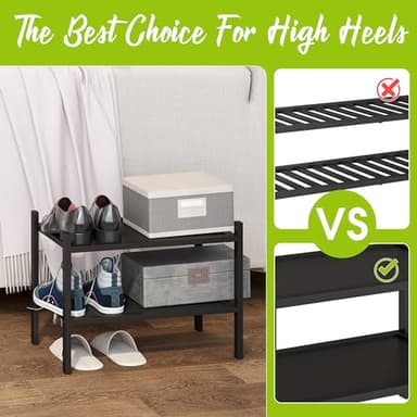 BMOSU 2-Tier Bamboo Small Shoe Rack Premium Stackable Shoe Shelf Storage Organizer for Hallway Closet Living Room Entryway Organizer(Black) - Image 5