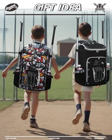 FOKDUVB Baseball Softball Gear Bag Backpack for Boys Girls Ages 6-8 8-12 12-14 Large Kids T-Ball Bat Bags with Ventilated Shoe Compartment Baseball Softball Players Stuff Supplies Black Gray Solid - Image 7