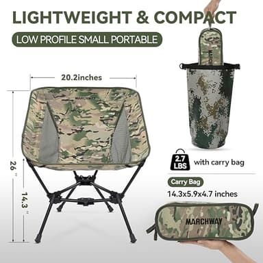 MARCHWAY Lightweight Folding Camping Chair, Portable Foldable Compact for Outdoor Camp, Travel, Beach, Picnic, Festival, Hiking, Backpacking, Supports 330Lbs (Camo) - Image 3