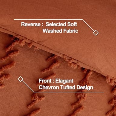 Andency Burnt Orange King Size Comforter, Boho Terracotta Soft Warm Bedding Comforter Sets for King Bed, 3 Pieces Rust Chevron Tufted Aesthetic Microfiber Lightweight Comforter Set - Image 6