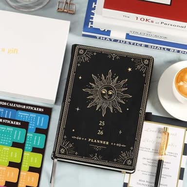 Planner 2025-2026 - Academic Planner 2025-2026, July 2025 - June 2026, 5.75" x 8.25", Weekly and Monthly, Faux Leather with Back Pocket & 40 Notes Pages - The Sun - Image 7