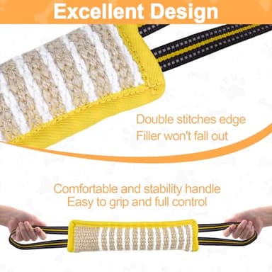 ToLanbbt Dog Tug Toy Bite Jute Pillow Pull Toy with 2 Strong Handles Perfect for Tug of War, Puppy Interactive Play, Tear Resistant Bite Training for Small Medium Large Dogs (Yellow-Bright Line) - Image 4