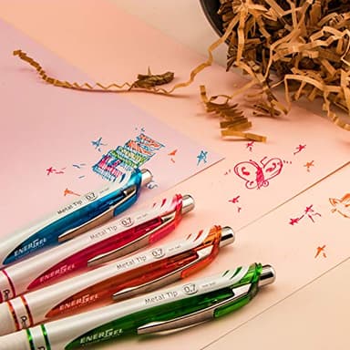 Pentel EnerGel Pearl RTX Retractable Liquid Gel Pen, (0.7mm), Medium Line, Needle Tip, Assorted Ink Colors, Pack of 4 (BLN77WBP4M) - Image 6