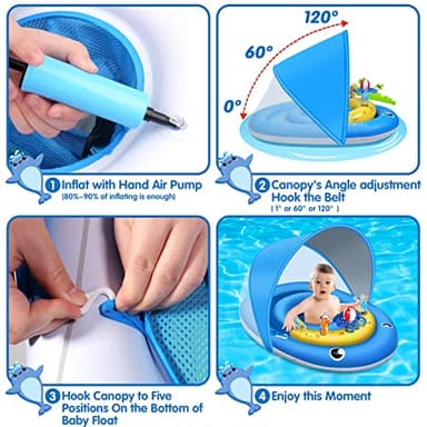 Baby Pool Float with Canopy UPF 50+ Sun Protection, 6-24 Months Inflatable Infant Swimming Ring, Bath Floatie, Swimming Pool Accessories, and Toy Play Console with Adjustable Safety Seat - Image 7