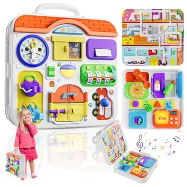 Montessori Toys for 1-2 Year Old Girl Boy Gifts, 15-in-1 Musical Busy Board, Birthday Gift for 1 Year Old Boy Girl, Educational Toddler Toy Age 1-2 - Image 1