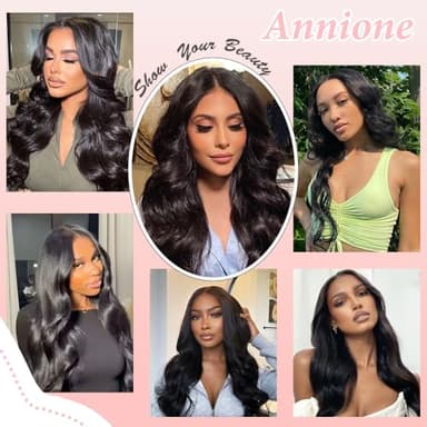 annione 30 Inch 13x6 Lace Front Wigs Human Hair 200% Density Real Human Hair Wig Body Wave HD Lace Frontal Wigs Pre Plucked Transparent Lace Natural Black for Women - Image 2