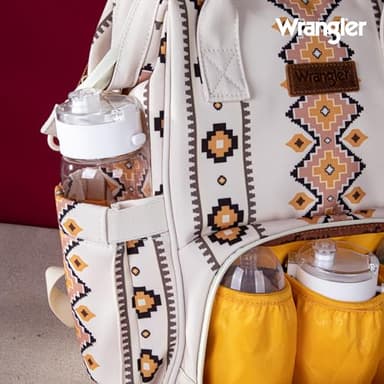 Wrangler Diaper Bag Backpack Aztec Travel Backpack Purses Western Multi-Function Baby Bags for Mom with Waterproof Insulated Pockets - Image 4