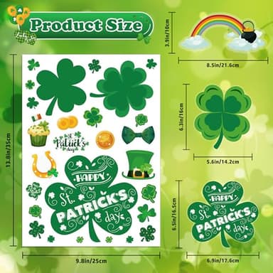 MDDRUIQI St Patricks Day Decorations - 105 PCS St Patricks Day Window Clings - Shamrock Stickers for Glass Reusable Static Spring Shamrock Decorations | St Patricks Day Decor - Image 3