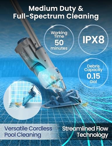 KOKIDO 2025 Cordless Pool Vacuum with 72” Pole, Standard & Fine Interchangeable Filters, 16GPM Optimized Suction, 2 Vac Heads, Spot Clean, for Small Above & Inground Pools, Spas Hot Tubs XV320 - Image 2