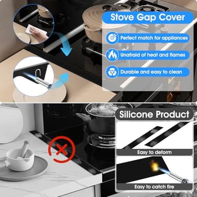Crymfrynt Stainless Steel Stove Gap Covers Filler (2 Pcs), Stove Guard for Kitchen Oven Counter Side Gap, Heat Resistant and Easy to Clean, Easy Retractable Length 13.8" to 27.5" Width 0.79”, (Black) - Image 3