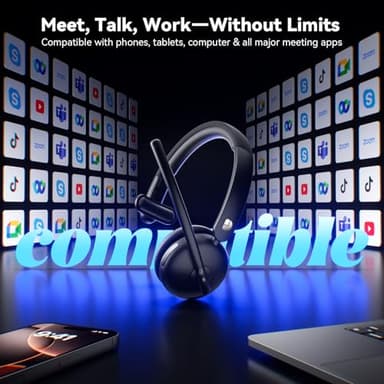 Wireless Headset with Mic for Work, Wireless Headset with Microphone (Noise Cancelling), Smart Mult-Func Dock, 65H Worktime&Fast Charge Bluetooth Headphones for Work/PC/Computer/Call Center/Teams/Zoom - Image 6