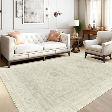 zesthome 5x7 Area Rugs - Ultra-Thin Washble Rug, Stain Resistant Anti Slip Backing Rugs for Living Room,Bedroom, Vintage Home Decor Area Rug (Beige/Grey,5'x7') - Image 3