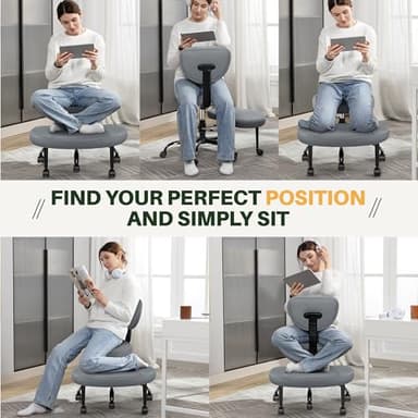 Primy Criss Cross Office Chair - ADHD Cross Legged Chair with Wheels - Adjustable Height Ergonomic Kneeling Desk Chairs for Meditation Yoga Home Office with Backrest, 360°Rotating Footrest -Dark Gray - Image 3
