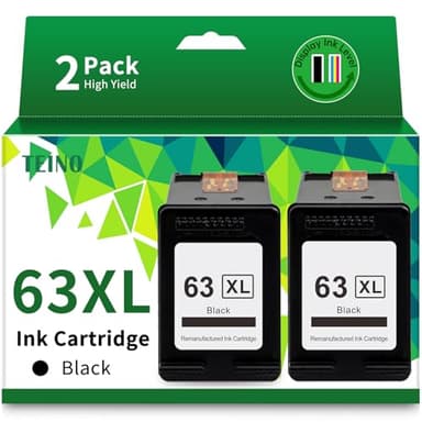 TEINO 63XL 63 Black Ink Cartridge for HP Printers Remanufactured Replacement for HP Ink 63 63XL Ink Cartridge Combo Pack Work with 4520 3830 4650 5200 5255 5258 4512 1112 2132 (2 Black) - Image 1