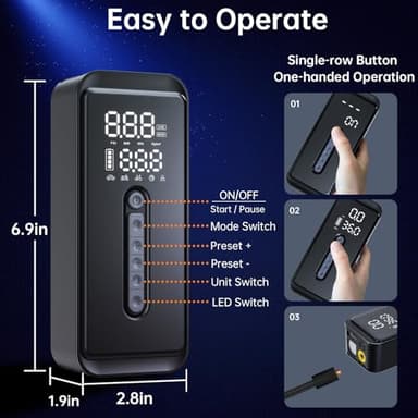 Yeaban Tire Inflator Portable Air Compressor-4X Faster 150 PSI -Rechargeable Battery & 12V DC Dual Power Supply, Smart Air Pump for Car Motorcycle Bicycle Ball with LED SOS Lighting (Black) - Image 3
