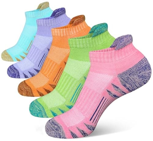 Heyoboy Womens Ankle Anti-blister Thick Cushioned Wicking Odor Resist Athletic Running Socks, Size 6-9, Colorful 5 Pairs - Image 1
