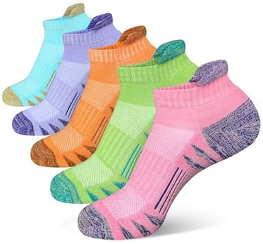Heyoboy Womens Ankle Anti-blister Thick Cushioned Wicking Odor Resist Athletic Running Socks, Size 6-9, Colorful 5 Pairs - Image 1