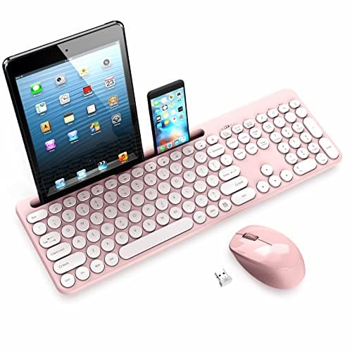 LeadsaiL Pink Wireless Keyboard and Mouse Combo, Full-Sized Ergonomic Computer Keyboard with Phone Tablet Holder, 2.4GHz Silent Cordless Keyboard Mouse Set for Windows Laptop, PC, Desktop - Image 1