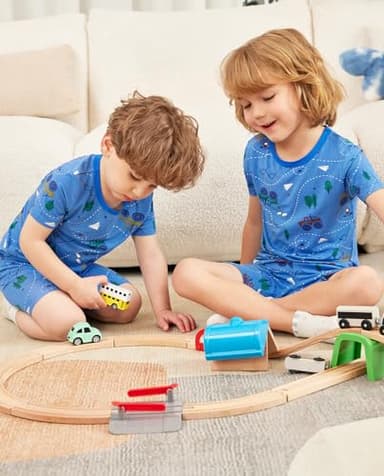 babee Reshinee Bamboo Viscose Toddler Car Pajamas Boys Girls Kids Cool Short Summer Pjs Pyjamas Set 5-6Y Blue Tractor 2pcs Sleepwear Jammies - Image 5