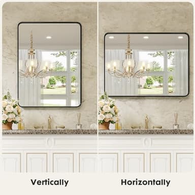 Sweetcrispy Black Metal Framed Bathroom Vanity Mirrors for Over Sink Wall, 30x40 Inch Large Rounded Rectangle Mirror, Modern Decorative for Restroom, Farmhouse, Horizontally or Vertically Hanging - Image 2